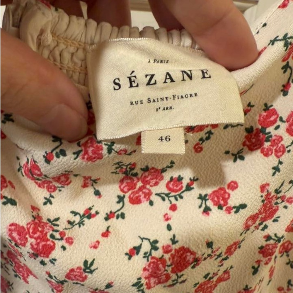 Sezane Pink Floral Midi Dress with Tie Straps - Picture 5 of 6